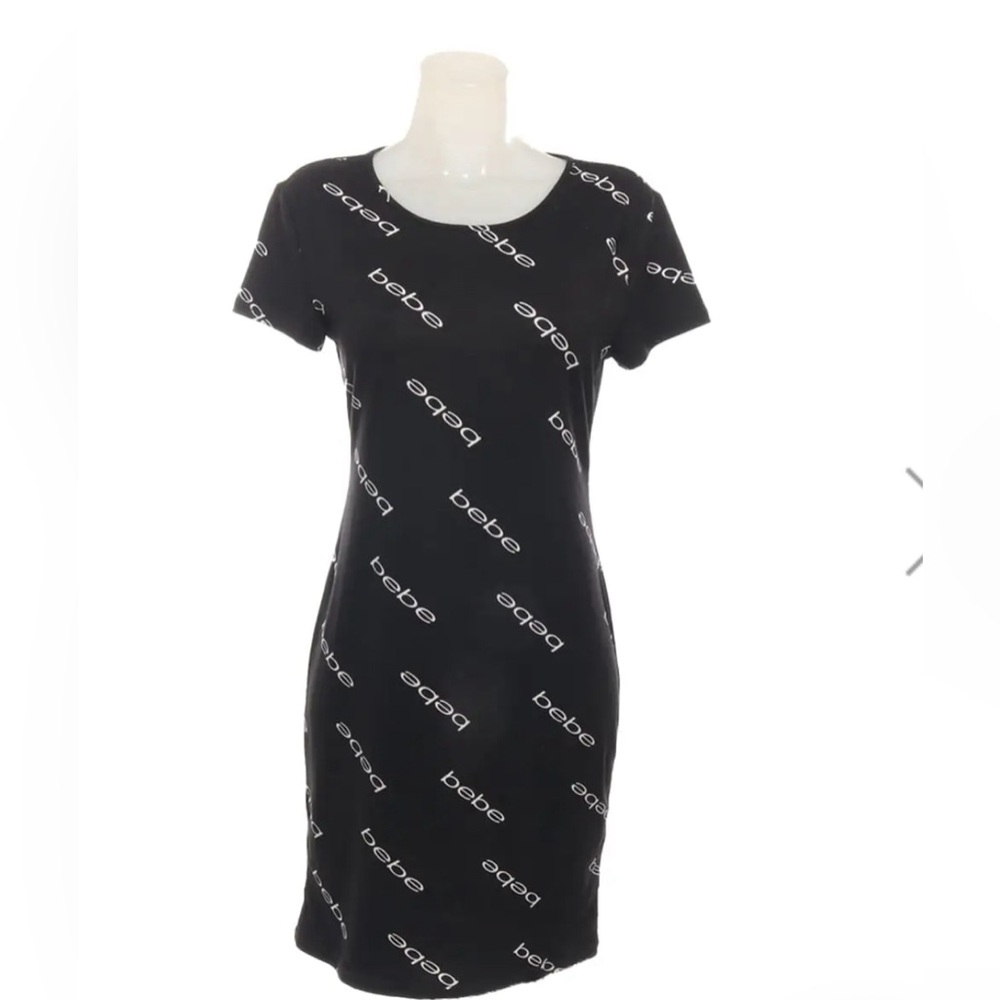 Bebe Logo Black and White T-Shirt Dress Size Large